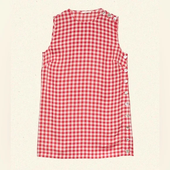 New Doen Coralie mini dress in scarlet Marilyn gingham - Picture 3 of 10